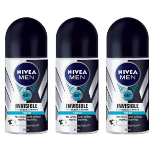 Nivea INVISIBLE FOR BLACK & WHITE FRESH Scent Men's Roll On Anti-perspirant Deodorant 1.7 oz (Pack of 3