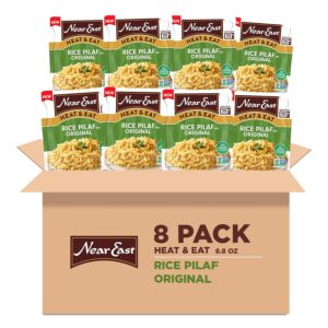 Near East Heat & Eat Rice, Quick Cook Rice, Microwave Rice, Rice Pilaf, Original, 8.8oz Pouches (8 Pack)