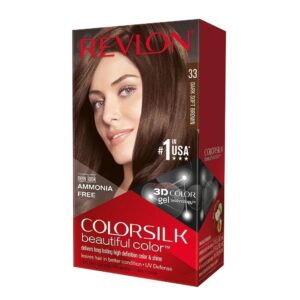 Revlon Colorsilk #33 Dark Soft Brown, Permanent Hair Color, with 100% Gray Coverage, Ammonia-Free, Keratin and Amino Acids