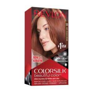 Revlon Colorsilk #55 Light Reddish Brown, Permanent Hair Color, with 100% Gray Coverage, Ammonia-Free, Keratin and Amino Acids