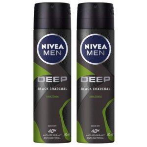 Nivea Men Deep Black Carbon Amazonia Antiperspirant Spray Deodorant -PACK OF 2 X 150 ml