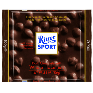Ritter Sport, Dark Chocolate with Whole Hazelnuts (Pillow Pack), 3.5-Ounce Bar - 8 of Pack