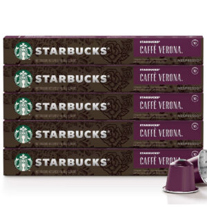 Starbucks Coffee Pods Compatible with Nespresso Original Line Machine Packs 50 Capsules Espresso Light Dark Roast All Pack / Flavors (50 Caps Starbucks Caffe Verona)